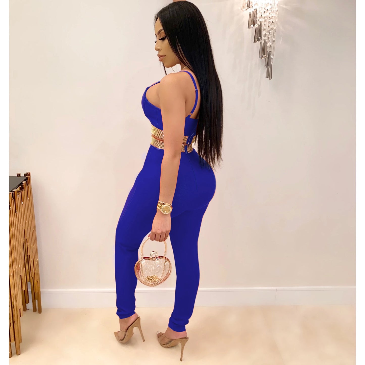 women's fashion solid color polyester knit diamond pants sets