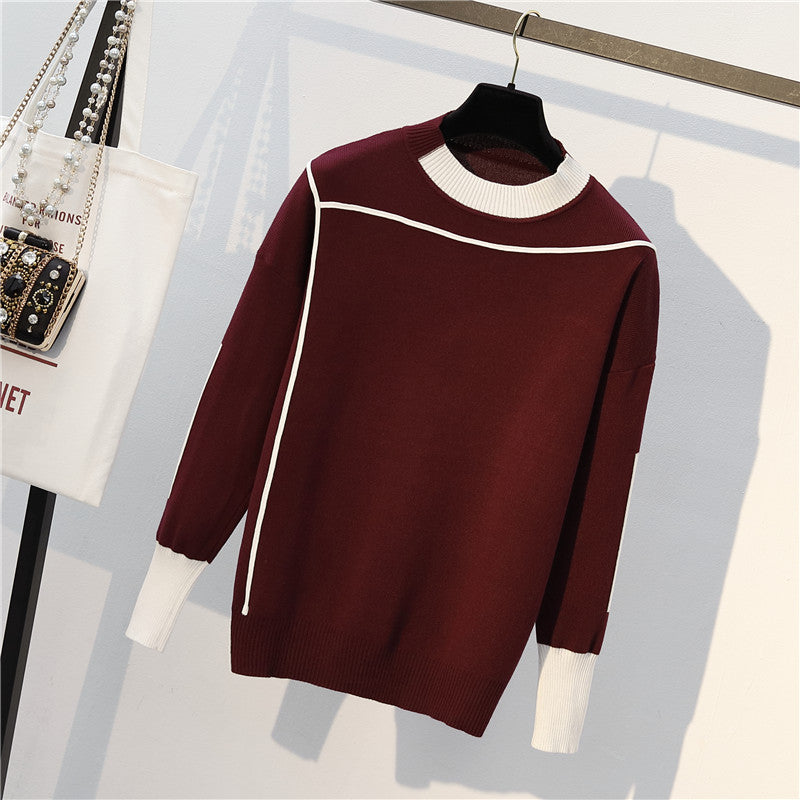 women's casual solid color knitted fabric contrast binding pants sets