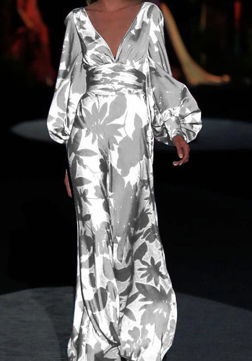 women's regular dress casual v neck printing long sleeve printing maxi long dress street