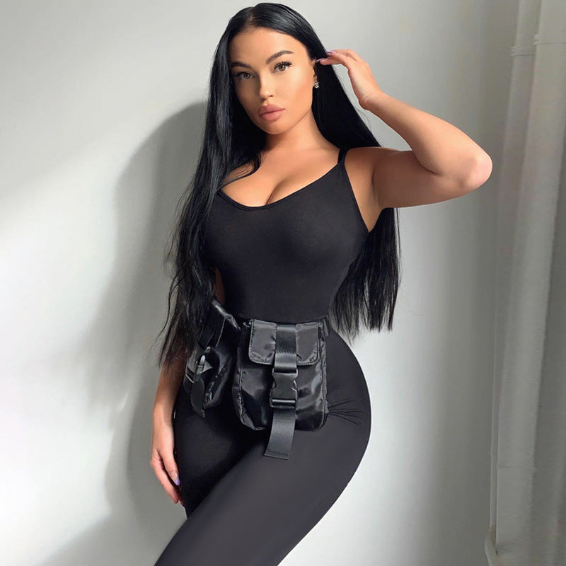 fashion simple solid color yoga sports jumpsuit women