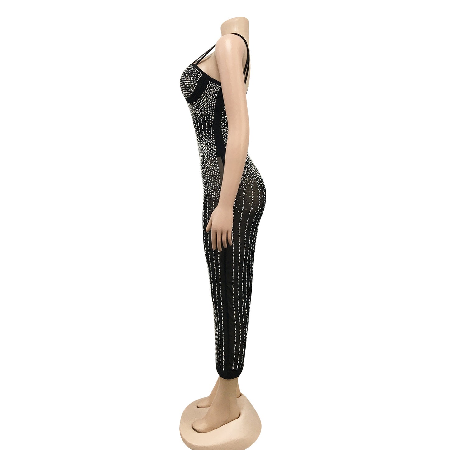 women's strap dress simple style strap diamond sleeveless solid color midi dress party street