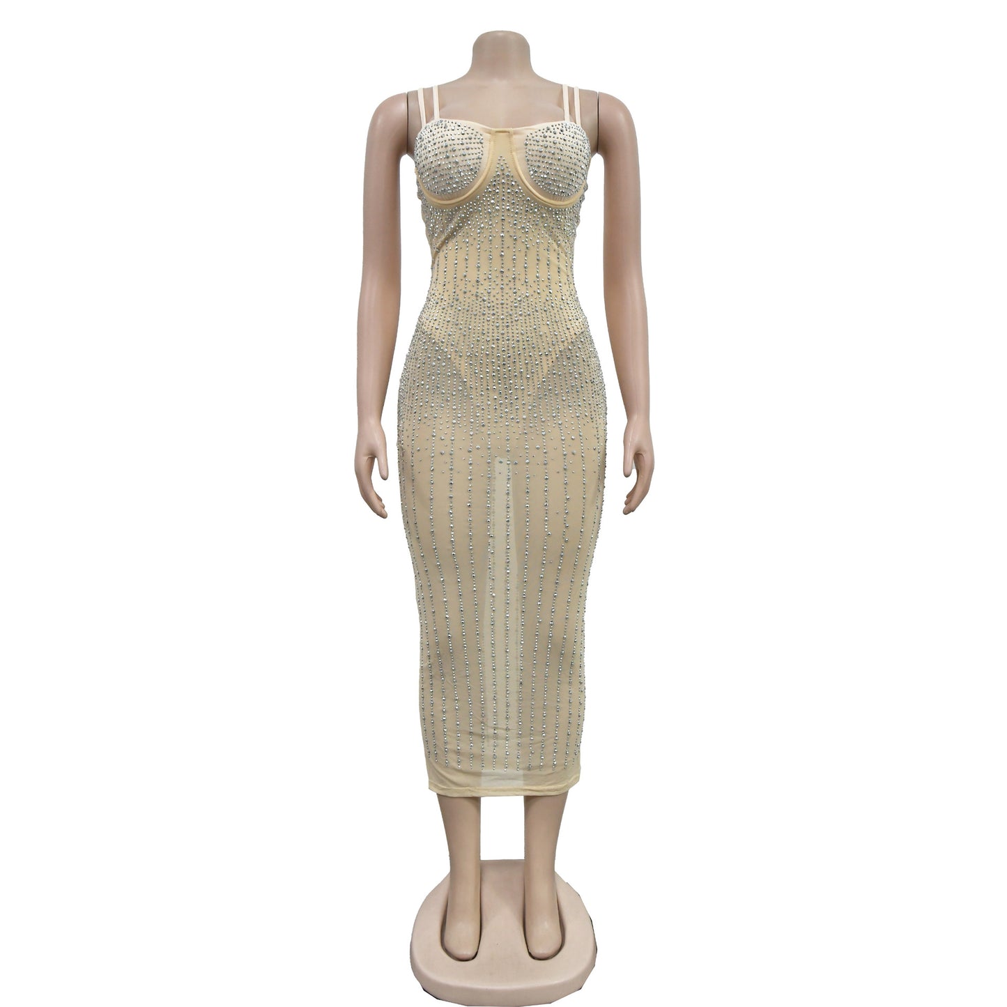 women's strap dress simple style strap diamond sleeveless solid color midi dress party street