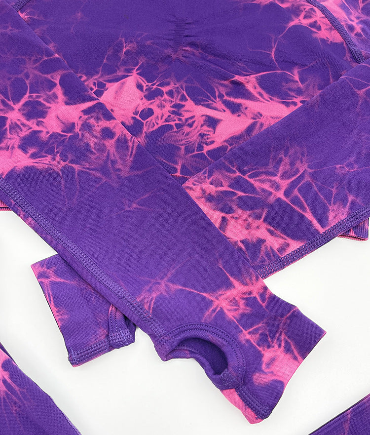 Casual Sports Tie Dye Nylon Spandex Round Neck Tracksuit T-shirt Leggings