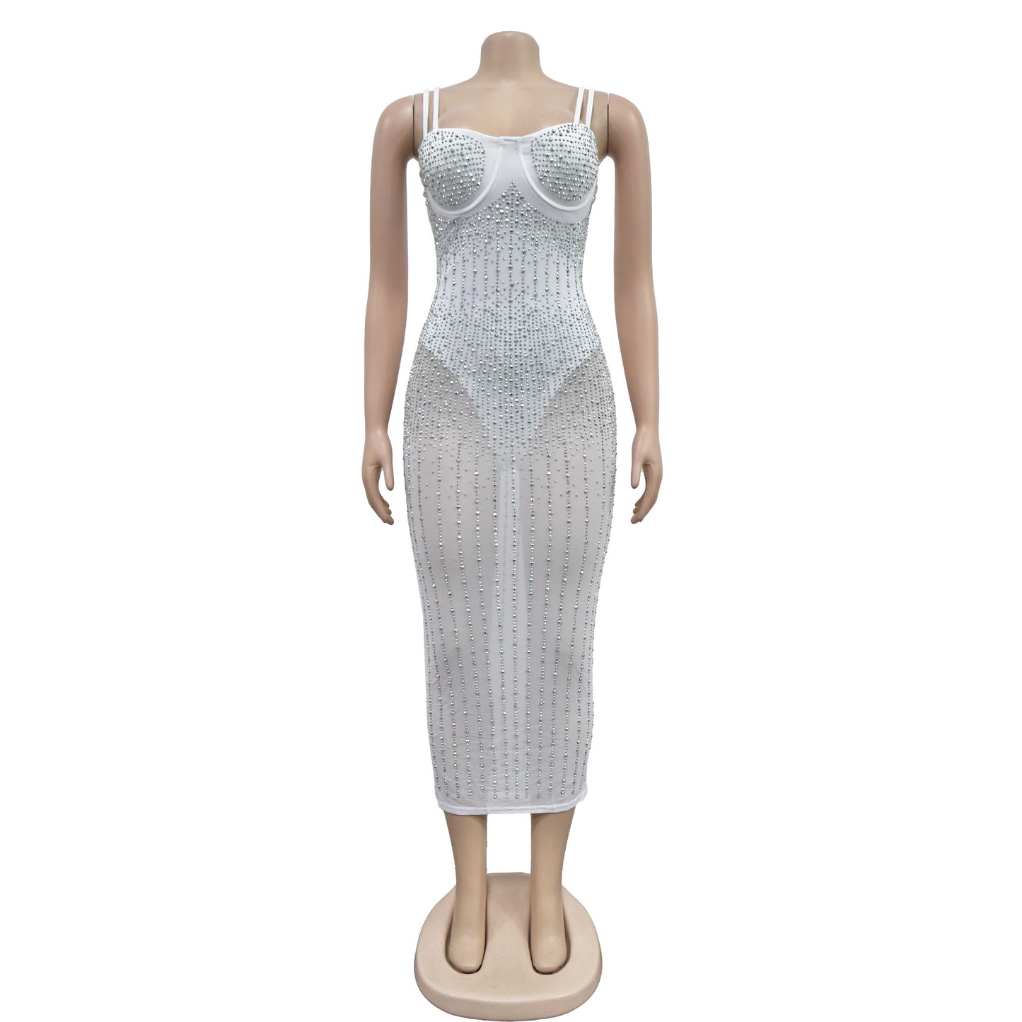 women's strap dress simple style strap diamond sleeveless solid color midi dress party street