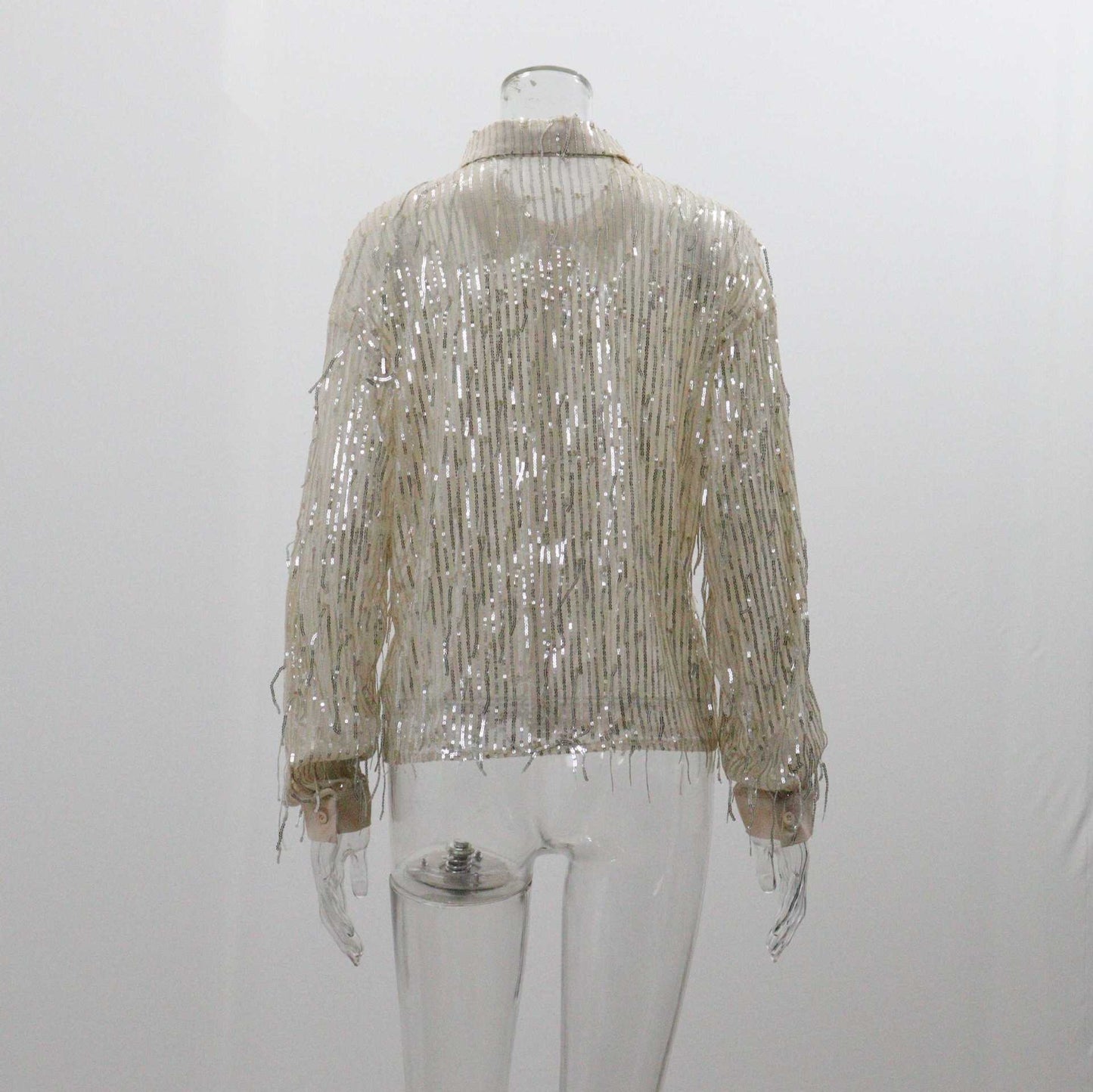 Women's Long Sleeve Blouses Sequins Elegant Stripe