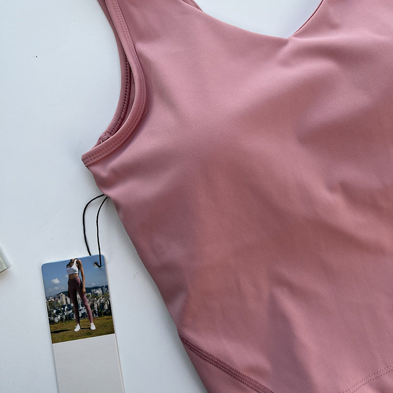 sports solid color nylon u neck active tops vest