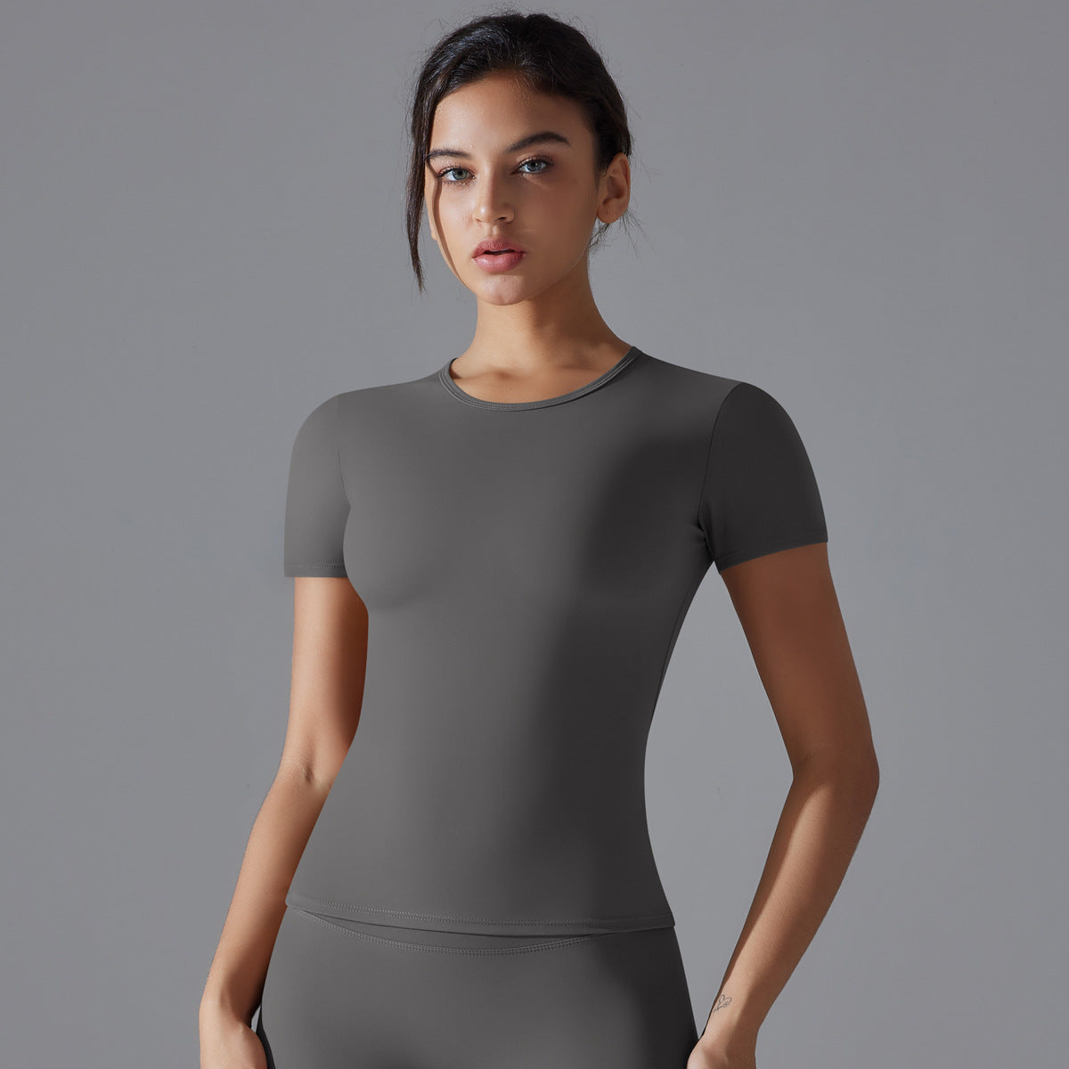 Simple Style Solid Color Nylon Round Neck Active Tops T-shirt