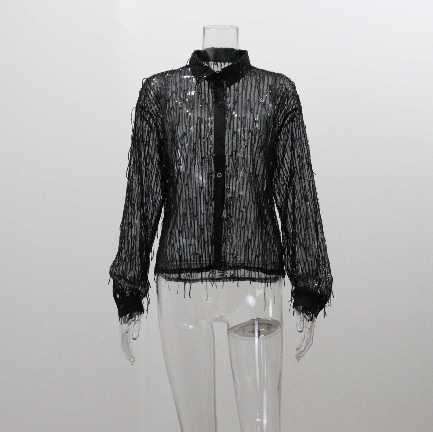 Women's Long Sleeve Blouses Sequins Elegant Stripe