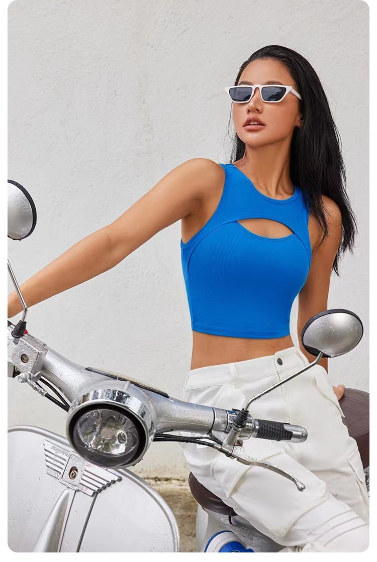 Women's Simple Style Solid Color Nylon U Neck Active Tops Vest