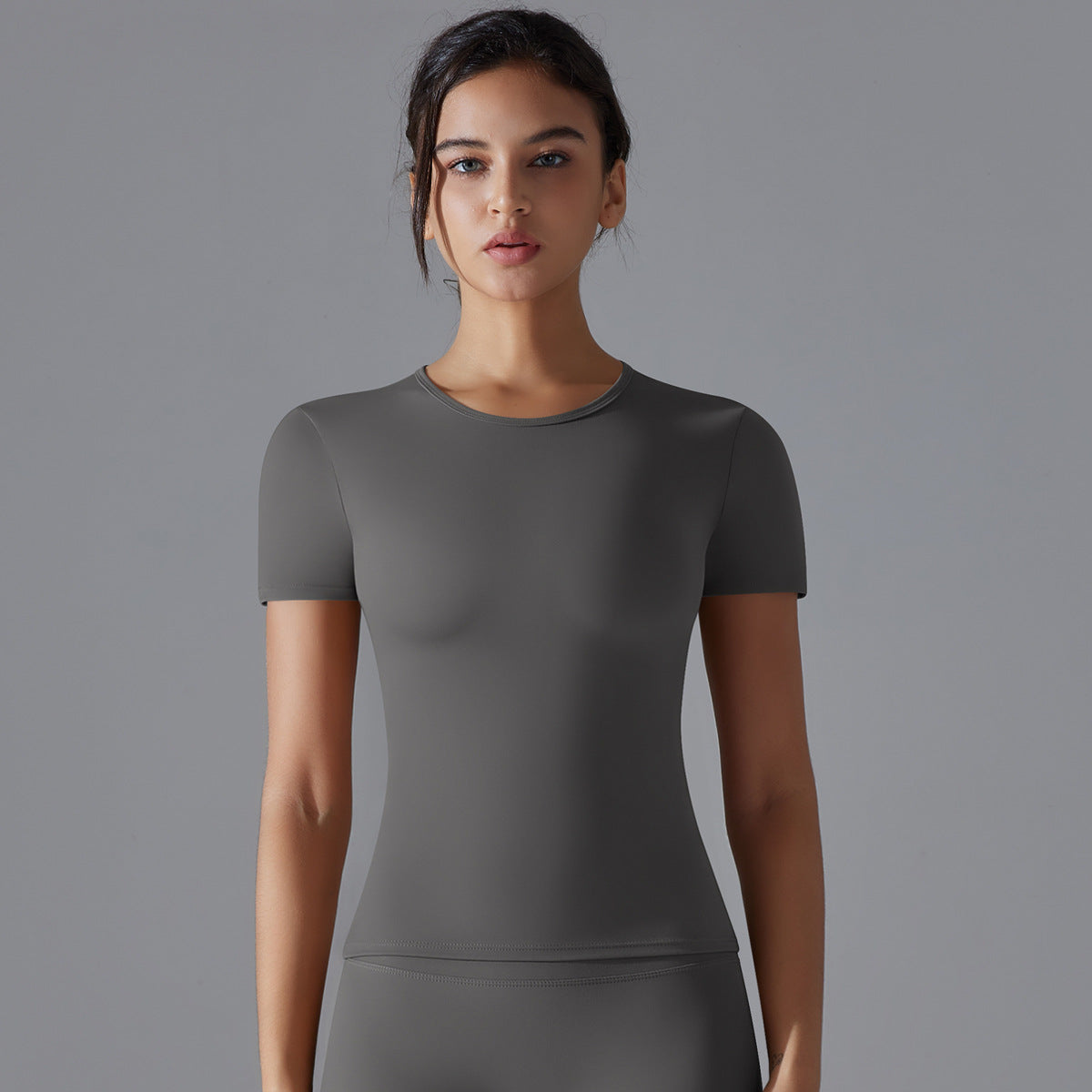 Simple Style Solid Color Nylon Round Neck Active Tops T-shirt