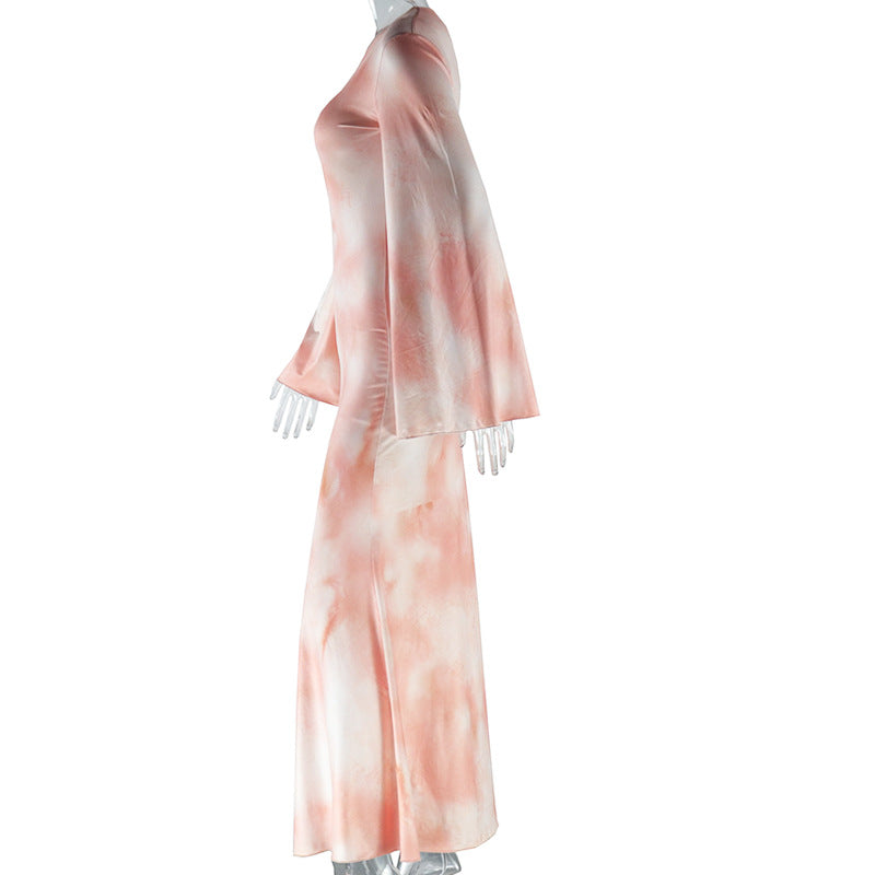 Women's Trumpet Dress Streetwear Round Neck Printing Long Sleeve Abstract Maxi Long Dress Holiday