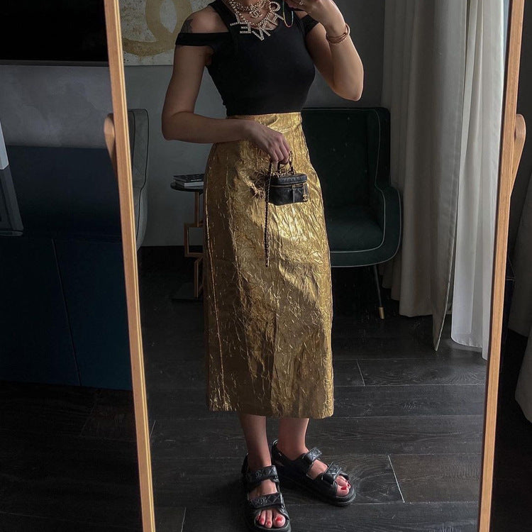 spring autumn fashion solid color polyester midi dress skirts