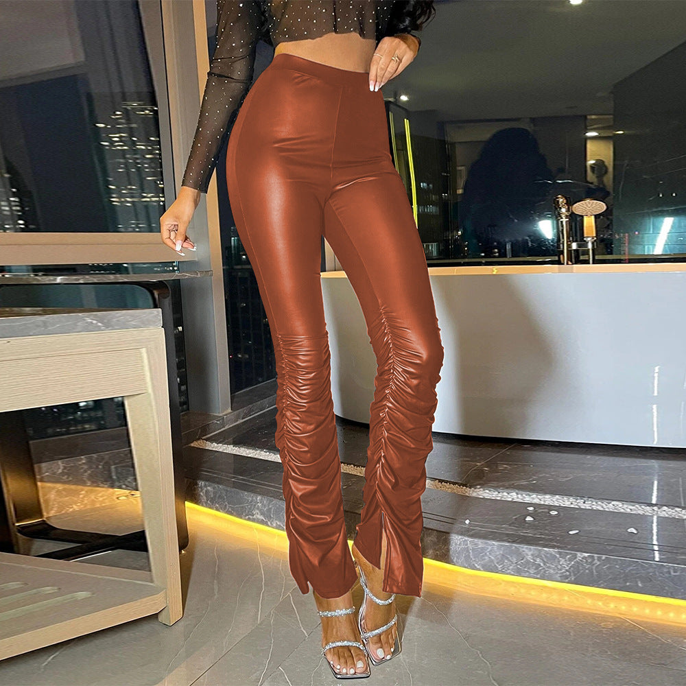 women's daily fashion solid color full length slit leggings