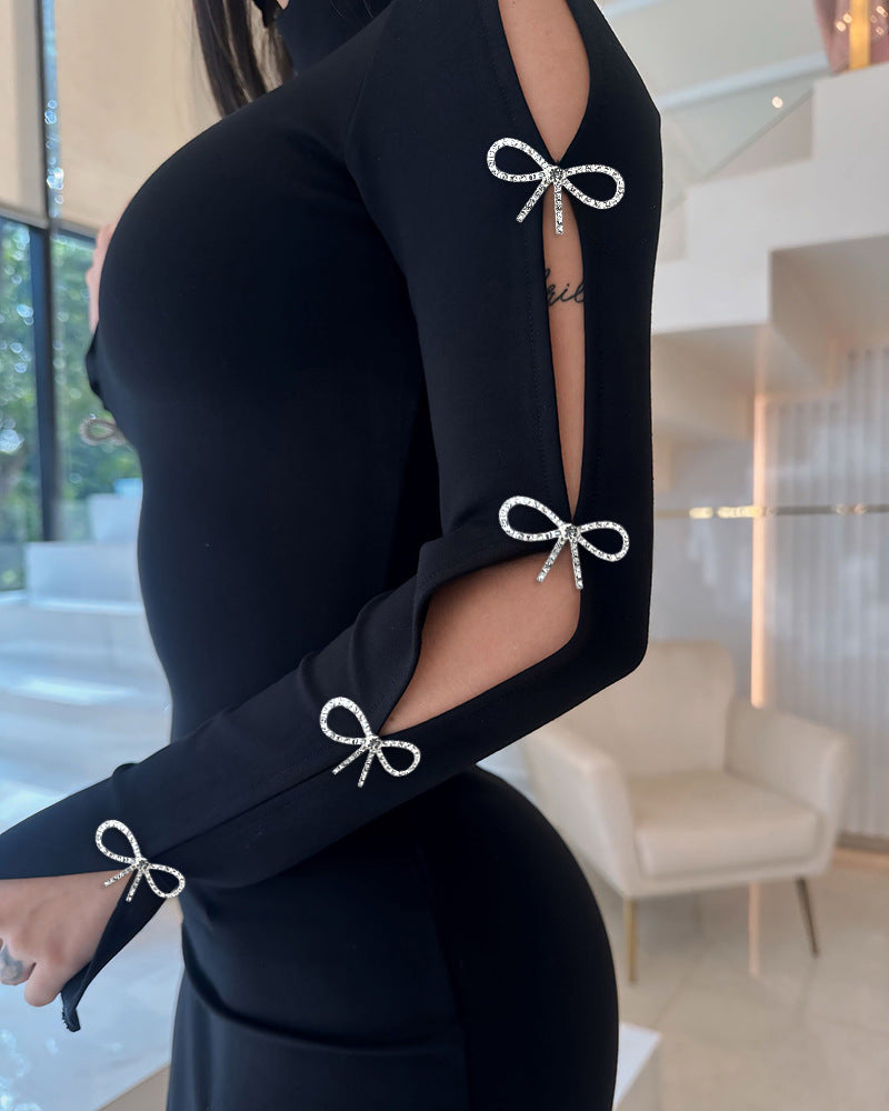 Women's Sheath Dress Elegant Sexy Turtleneck Long Sleeve Bow Knot Short Mini Dress Date Cocktail Party