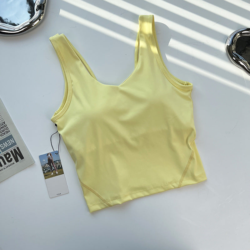 sports solid color nylon u neck active tops vest