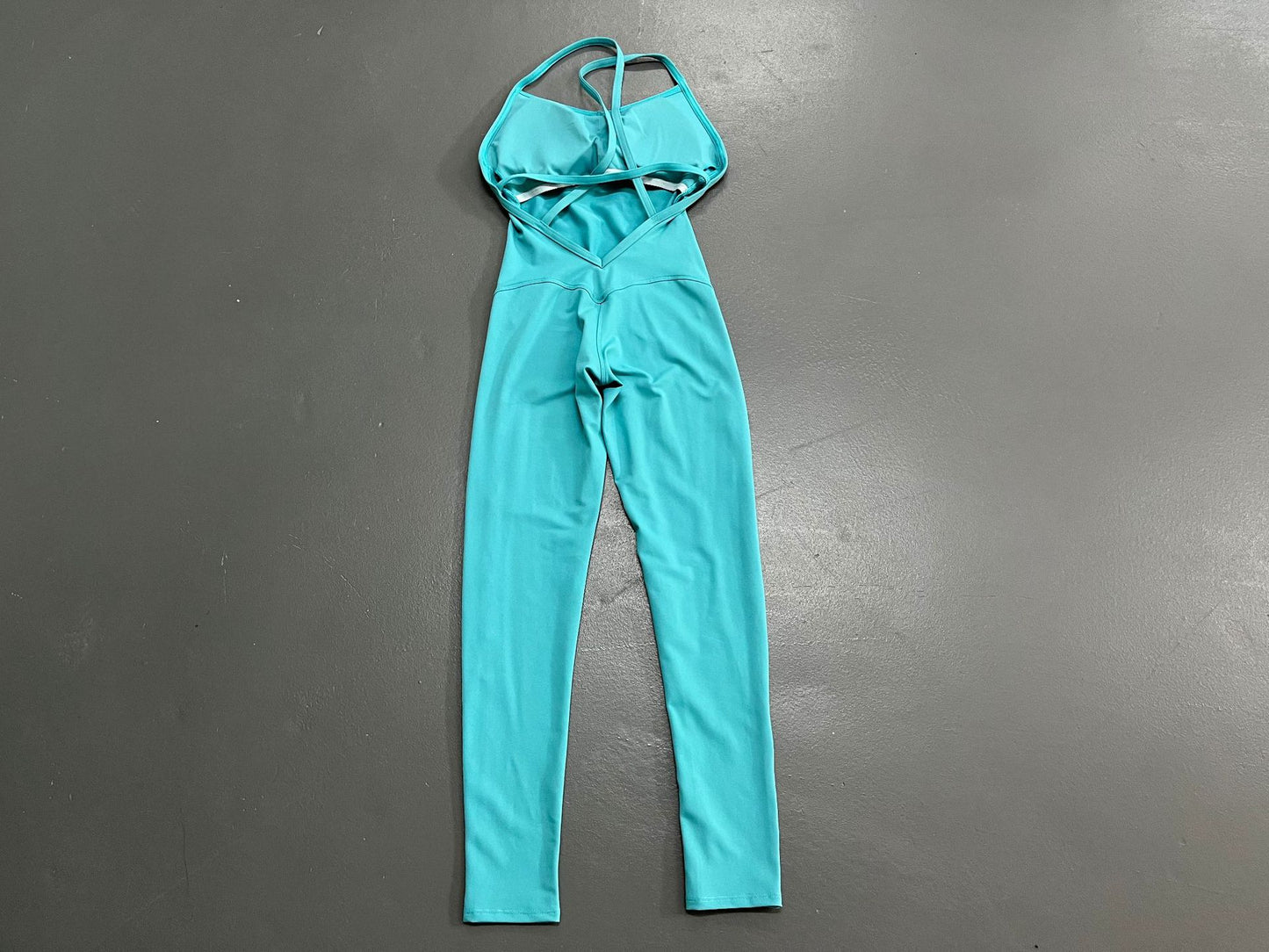 sports solid color cotton blend v neck backless active bottoms halter crisscross tank jumpsuits
