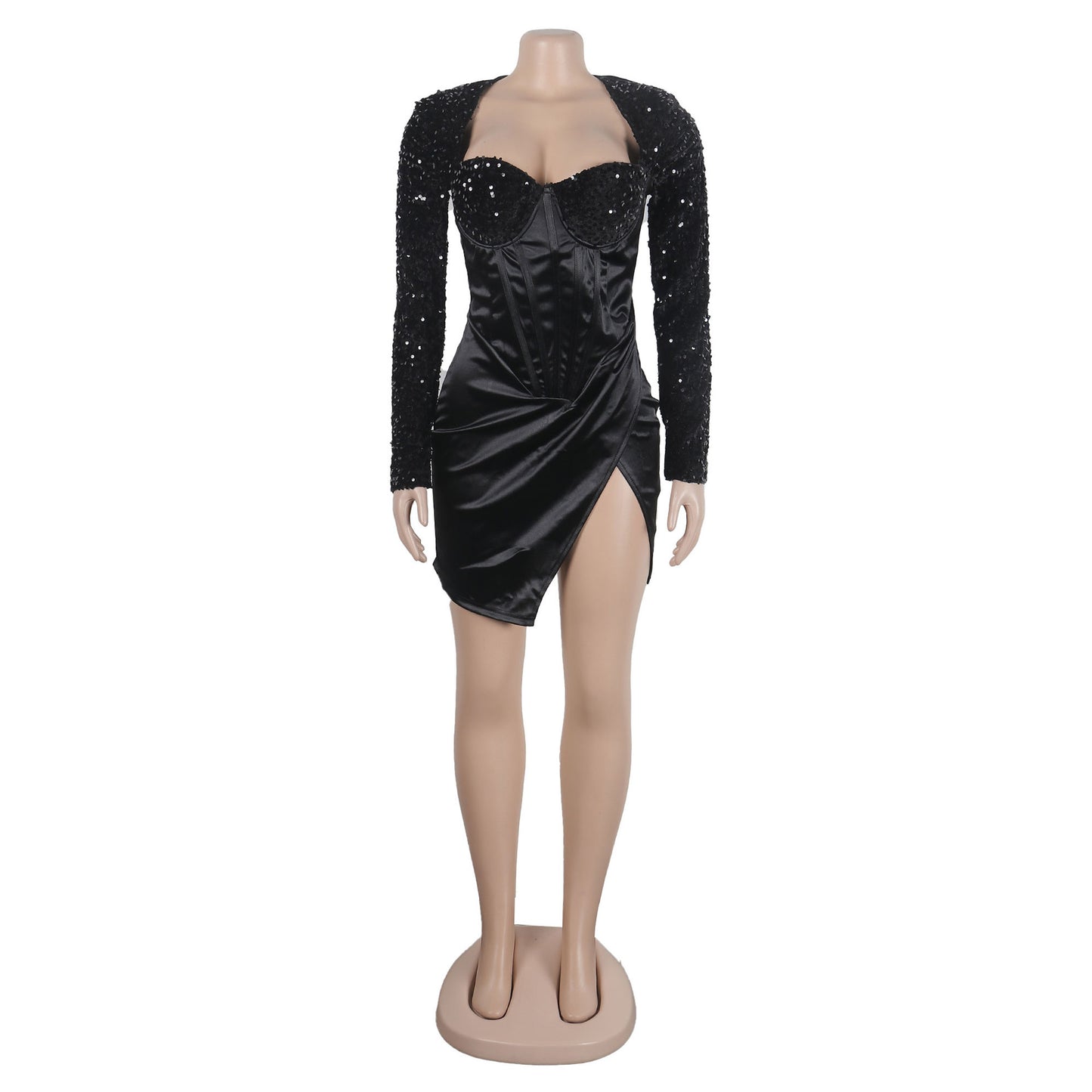 women's sheath dress party dress elegant collarless sequins long sleeve solid color above knee banquet party