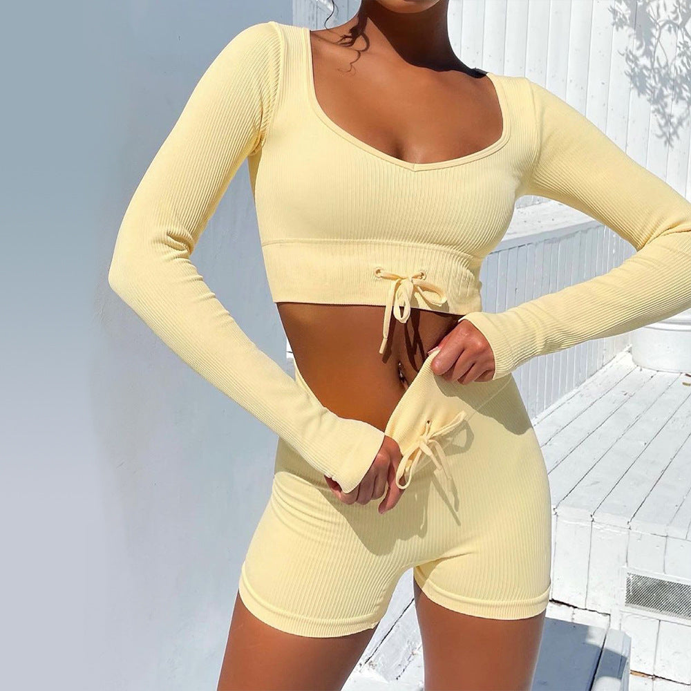 sports solid color nylon round neck active sets t-shirt leggings