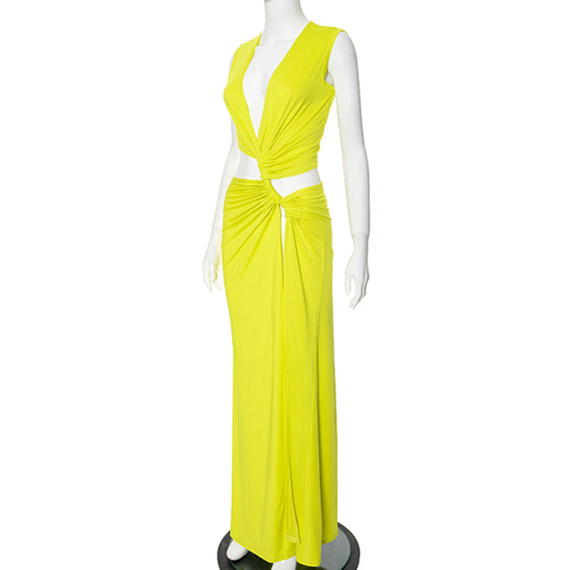 Women's Slit Dress Sexy Streetwear Plunging Neck Sleeveless Solid Color Maxi Long Dress Holiday Cocktail Party