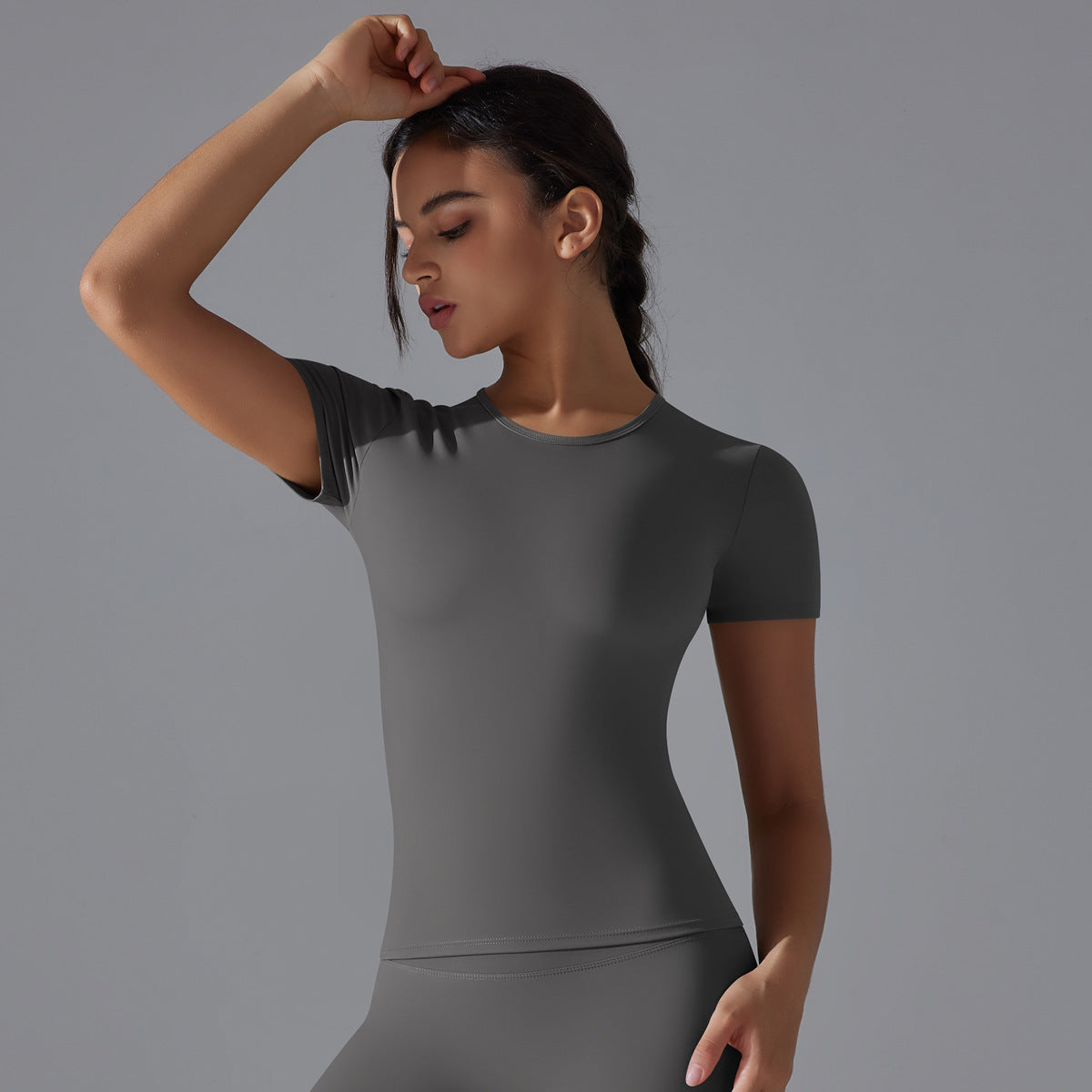 Simple Style Solid Color Nylon Round Neck Active Tops T-shirt