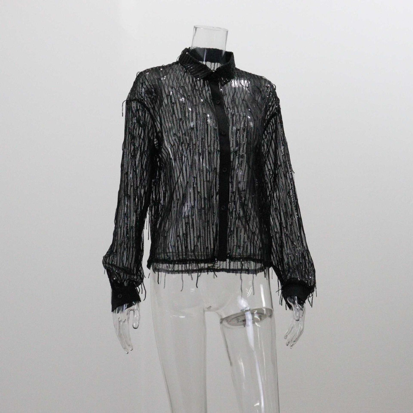 Women's Long Sleeve Blouses Sequins Elegant Stripe