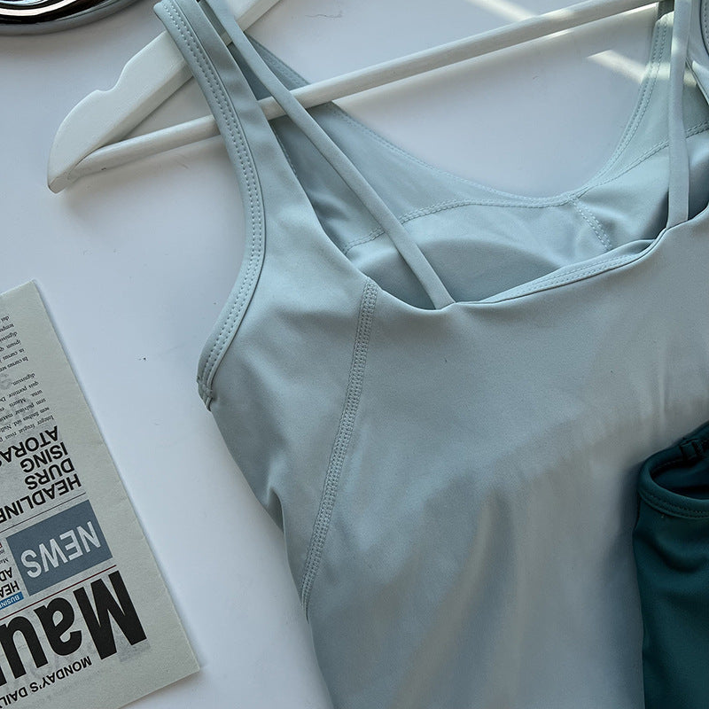 sports solid color nylon u neck active tops vest