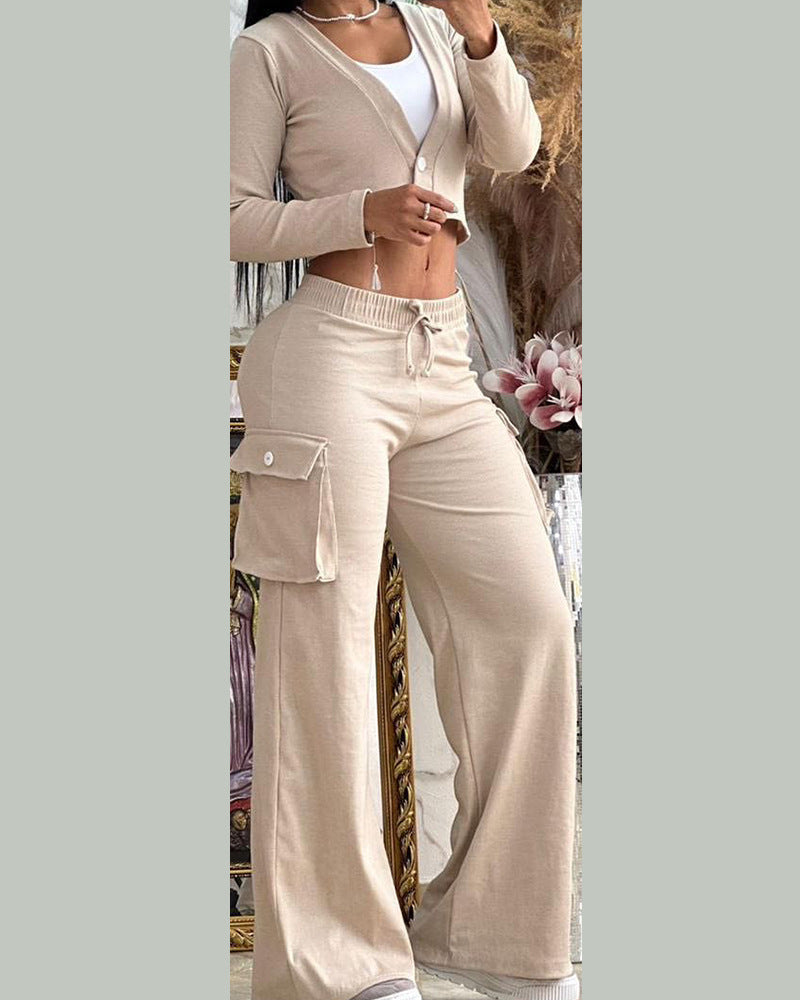 street women's casual sexy solid color polyester pants sets pants sets