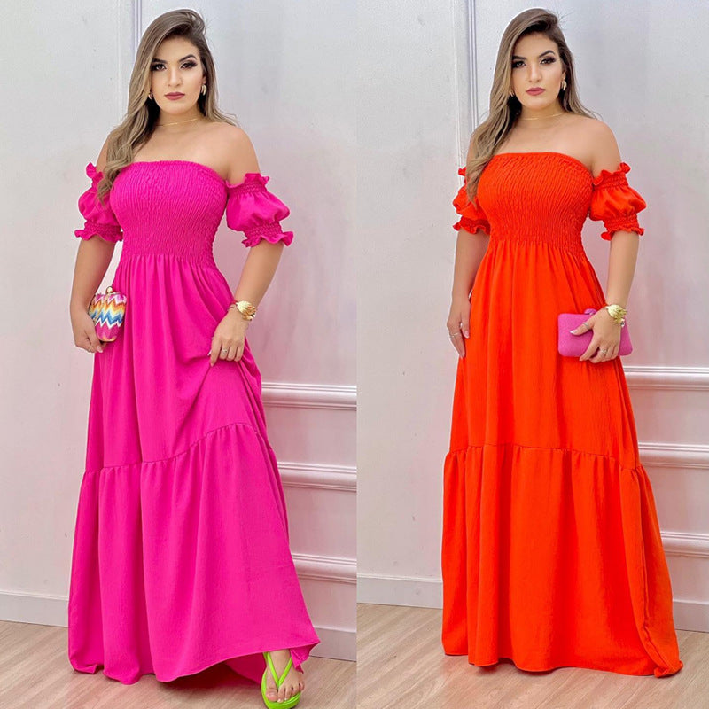 women's tiered skirt vintage style boat neck printing short sleeve leopard maxi long dress street