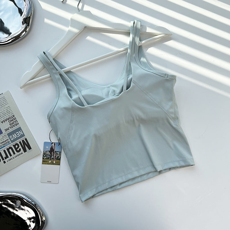 sports solid color nylon u neck active tops vest