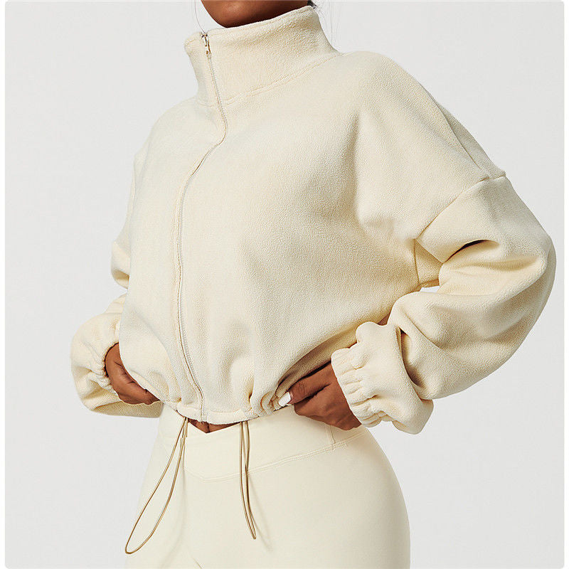 Simple Style Solid Color Linen Polar Fleece Turtleneck Active Tops