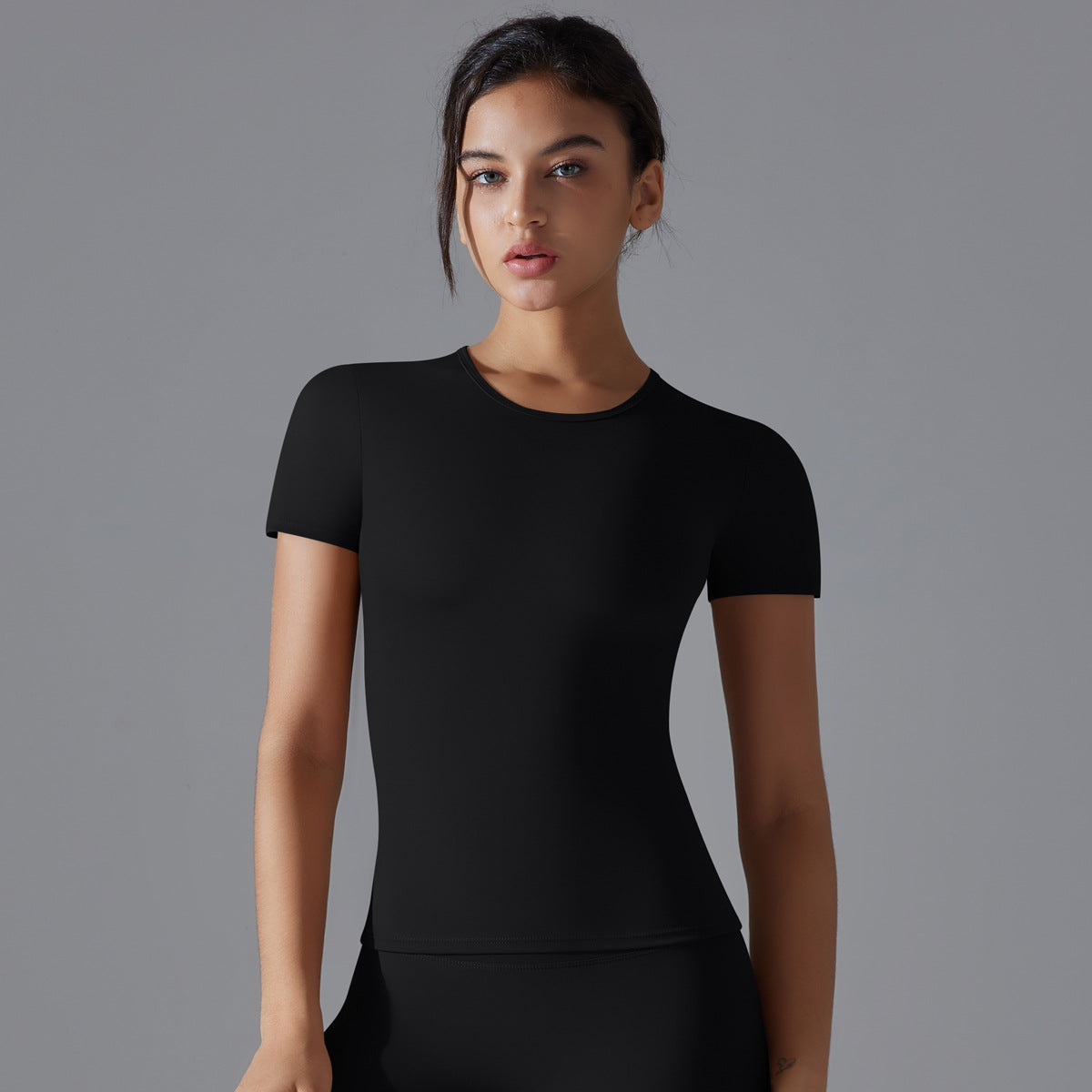 Simple Style Solid Color Nylon Round Neck Active Tops T-shirt