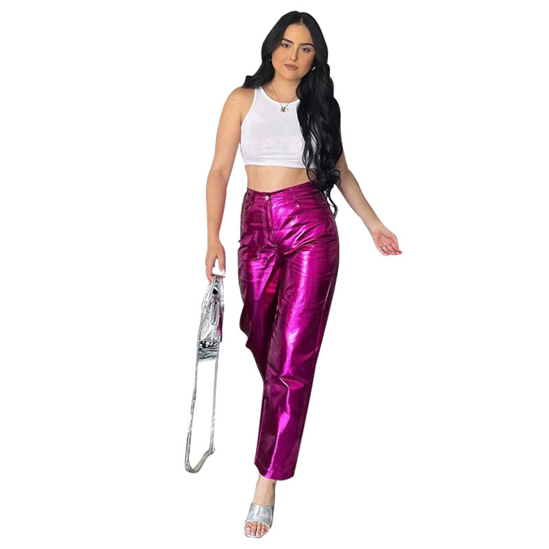 women's daily sexy streetwear solid color full length patchwork casual pants