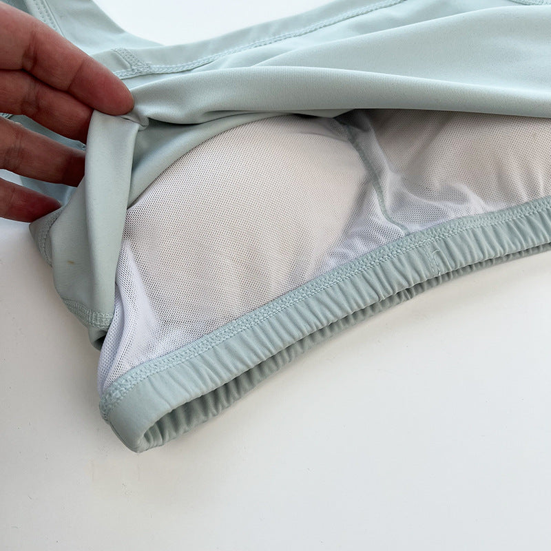 sports solid color nylon u neck active tops vest