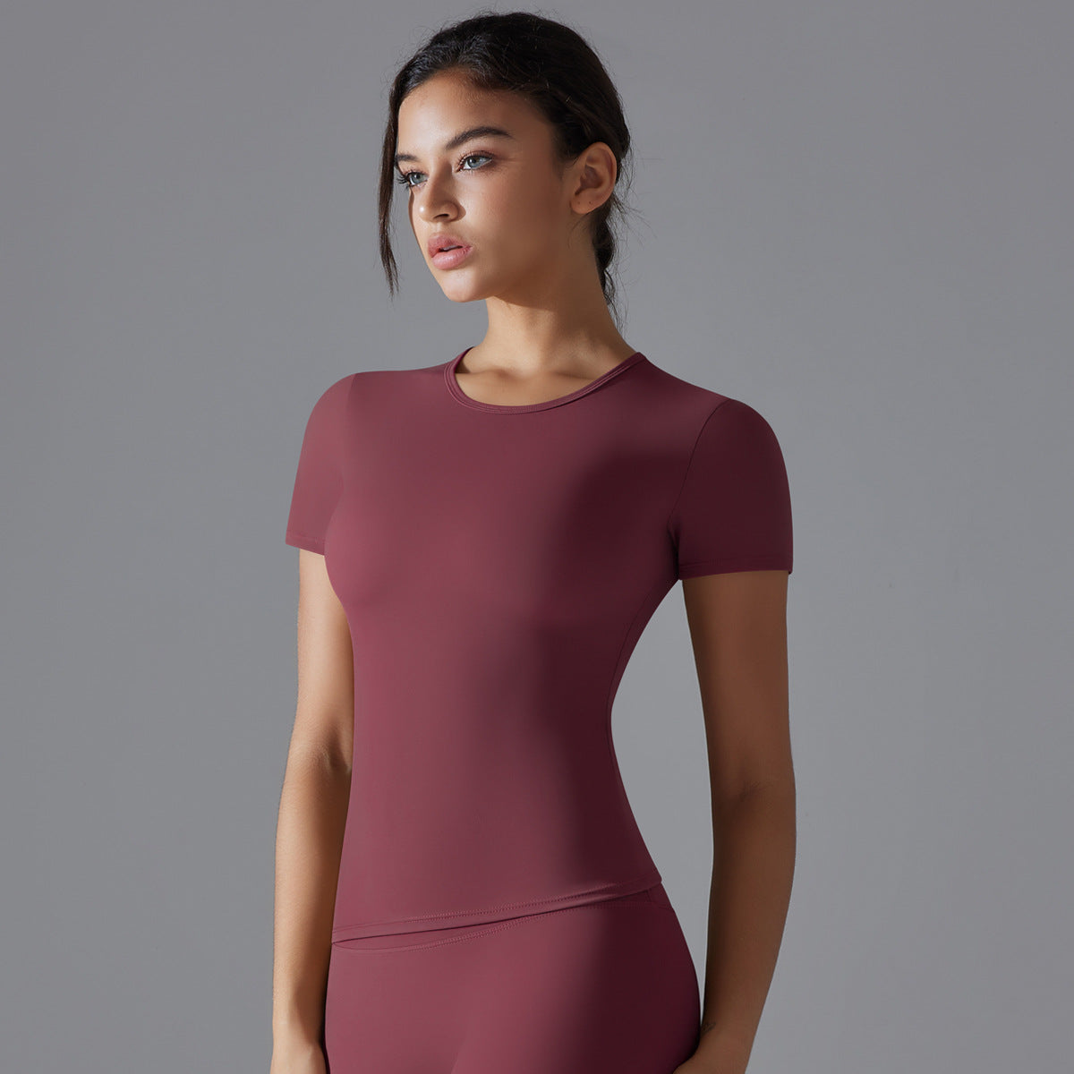 Simple Style Solid Color Nylon Round Neck Active Tops T-shirt