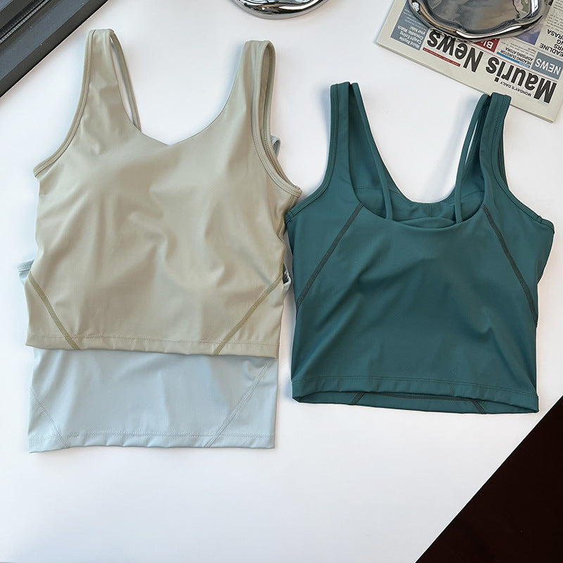 sports solid color nylon u neck active tops vest