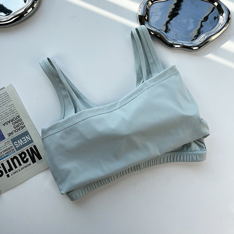 sports solid color nylon u neck active tops vest