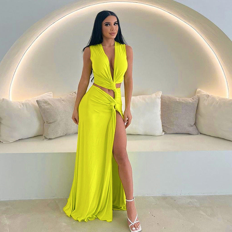 Women's Slit Dress Sexy Streetwear Plunging Neck Sleeveless Solid Color Maxi Long Dress Holiday Cocktail Party