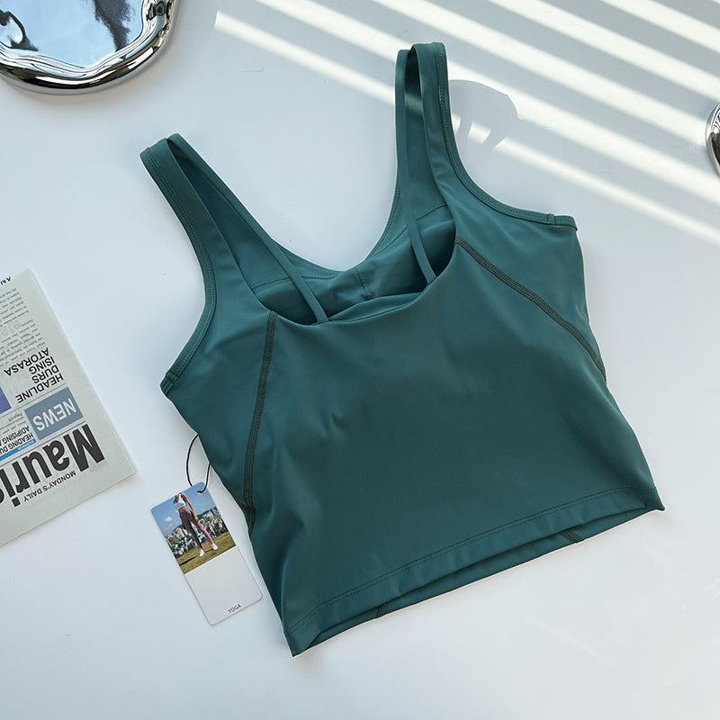 sports solid color nylon u neck active tops vest