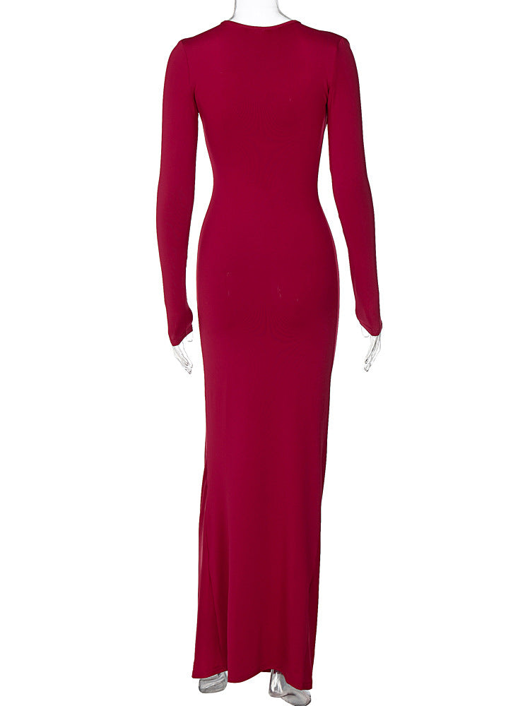 women's regular dress elegant v neck pleated long sleeve solid color maxi long dress daily