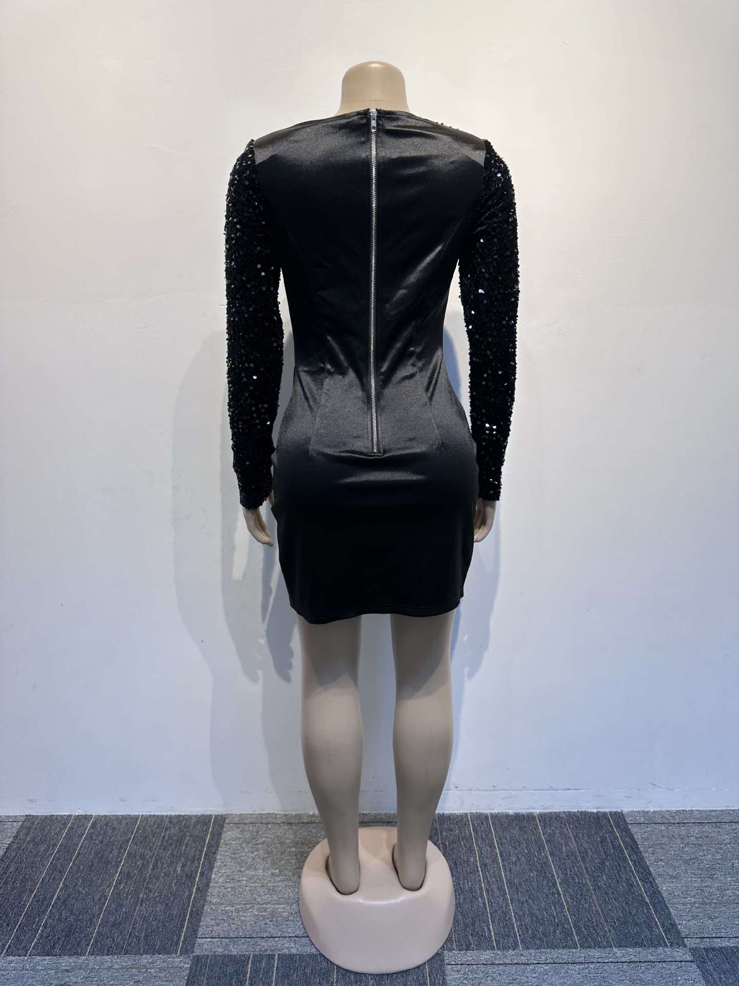 women's sheath dress party dress elegant collarless sequins long sleeve solid color above knee banquet party