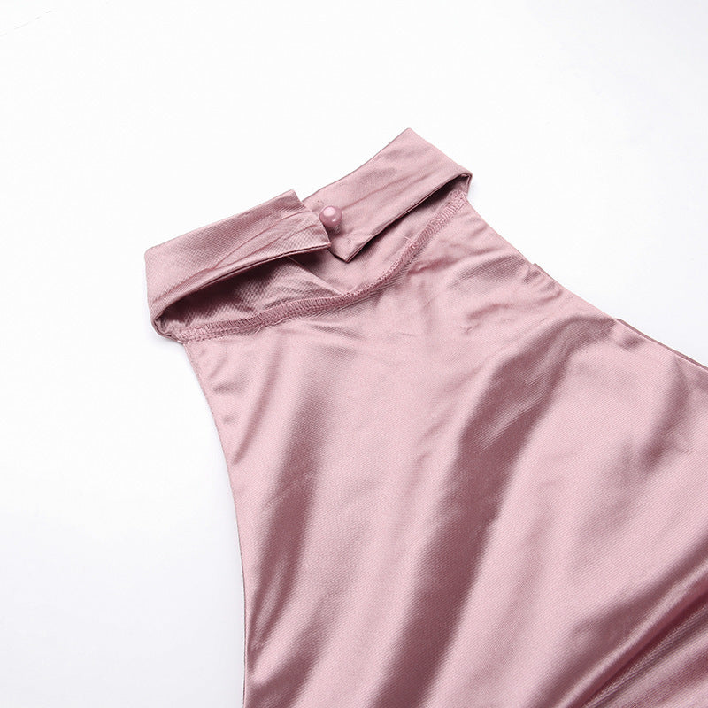 women's party dress elegant sexy standing collar sleeveless solid color maxi long dress banquet party