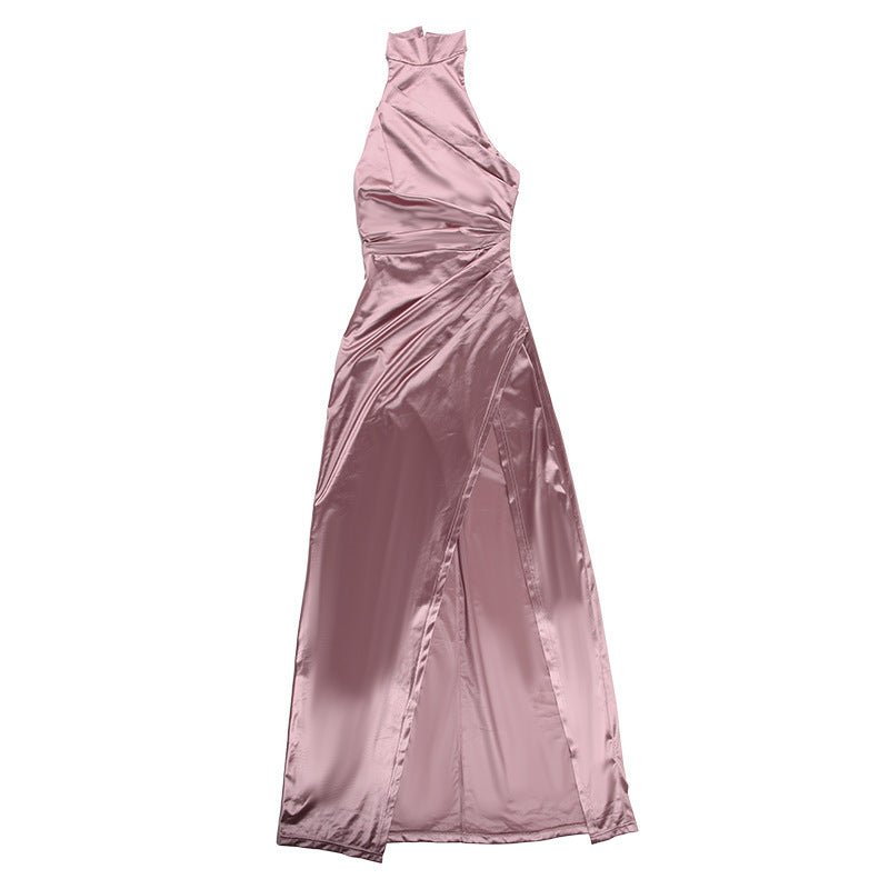 women's party dress elegant sexy standing collar sleeveless solid color maxi long dress banquet party