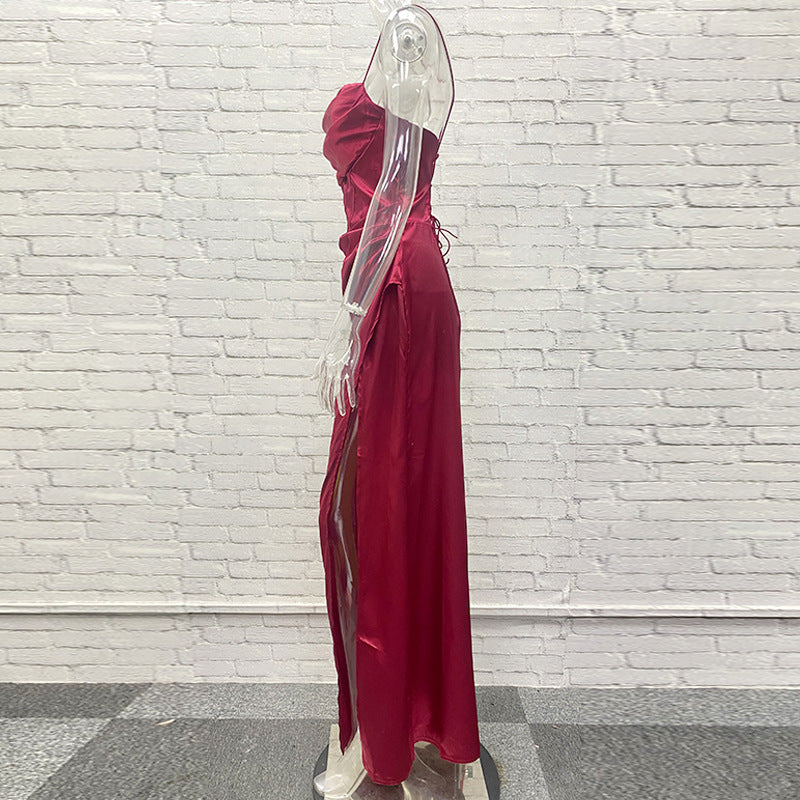 Women's Party Dress Elegant Sexy Strap Strapless Pleated Sleeveless Solid Color Midi Dress Banquet Cocktail Party