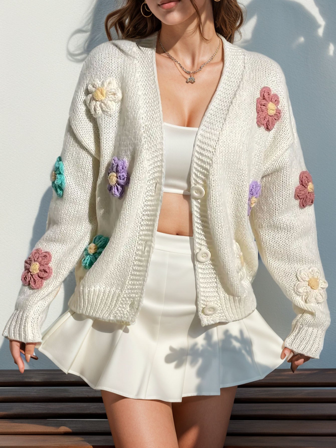 Women's Cardigan Long Sleeve Sweaters & Cardigans Elegant Flower