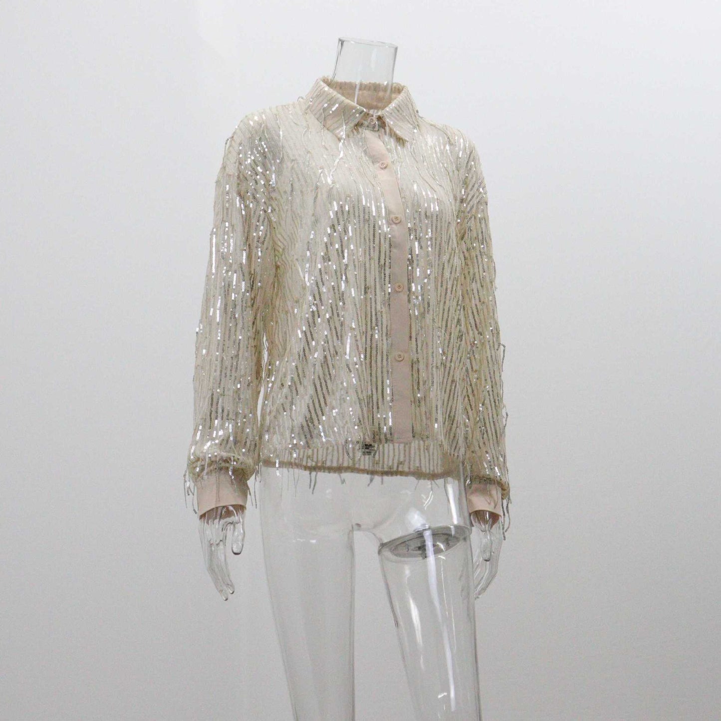 Women's Long Sleeve Blouses Sequins Elegant Stripe