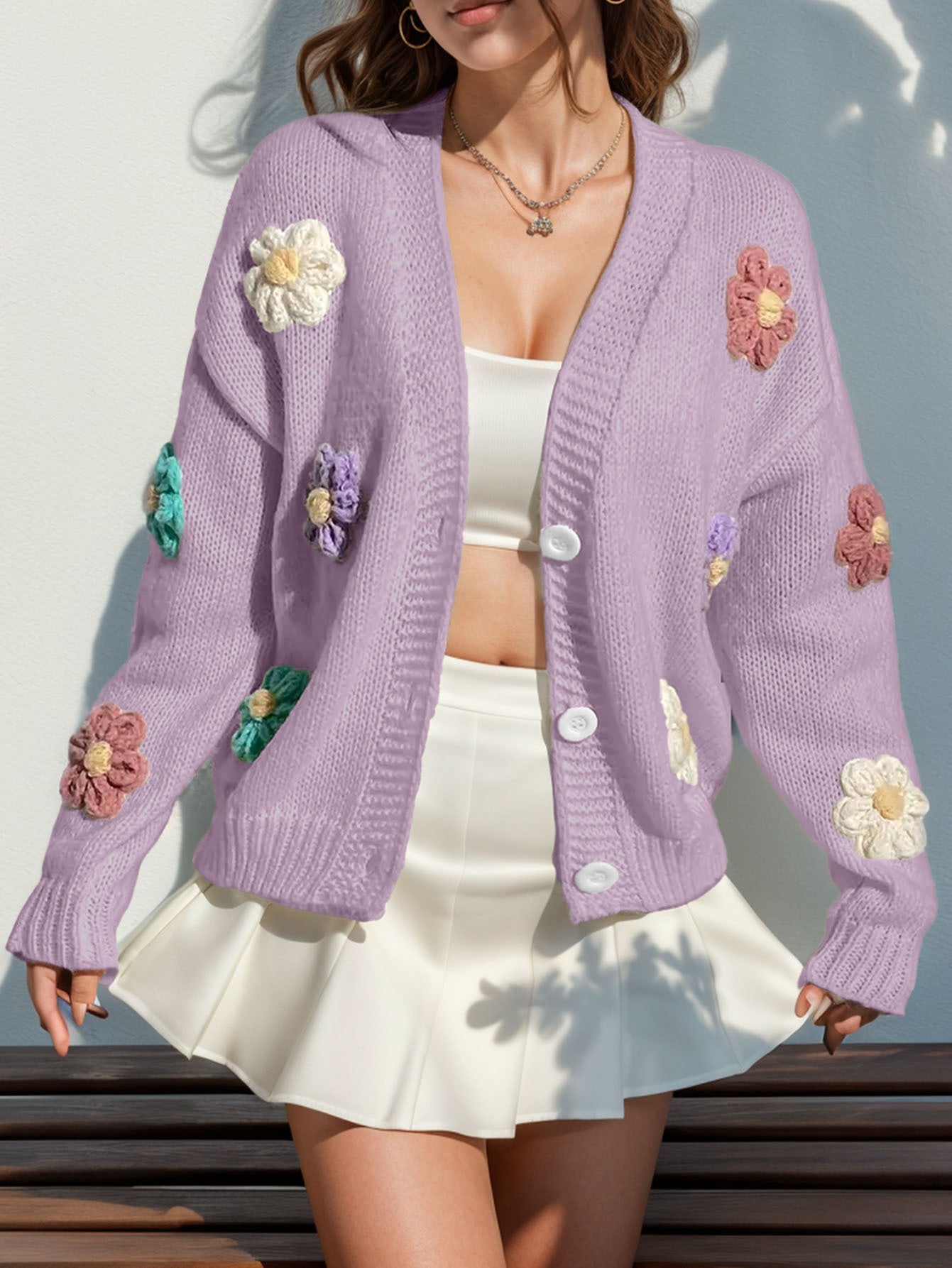 Women's Cardigan Long Sleeve Sweaters & Cardigans Elegant Flower