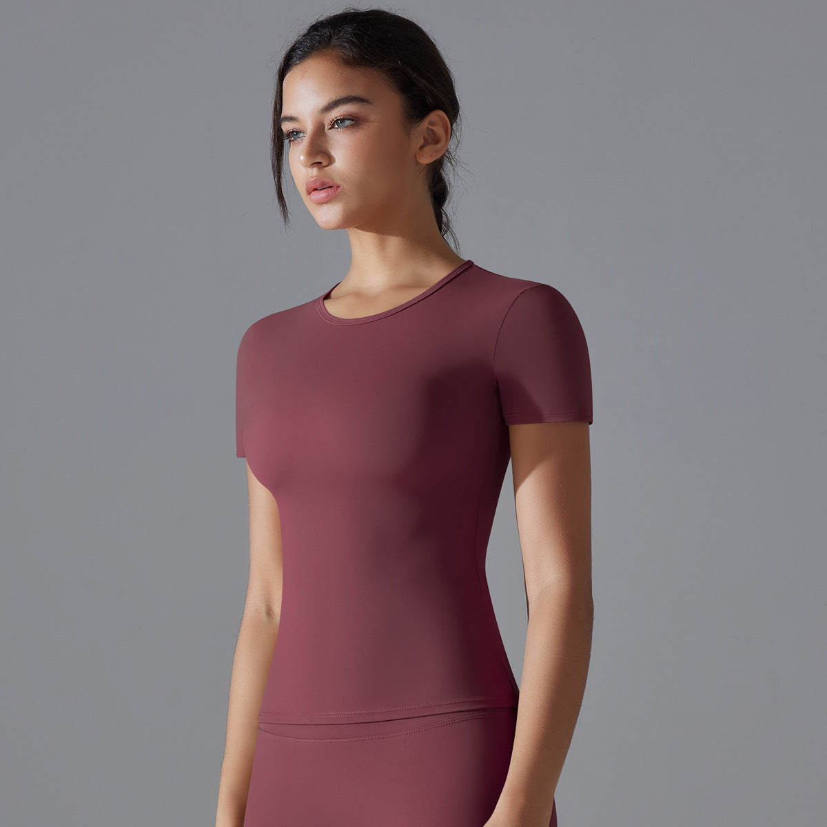 Simple Style Solid Color Nylon Round Neck Active Tops T-shirt
