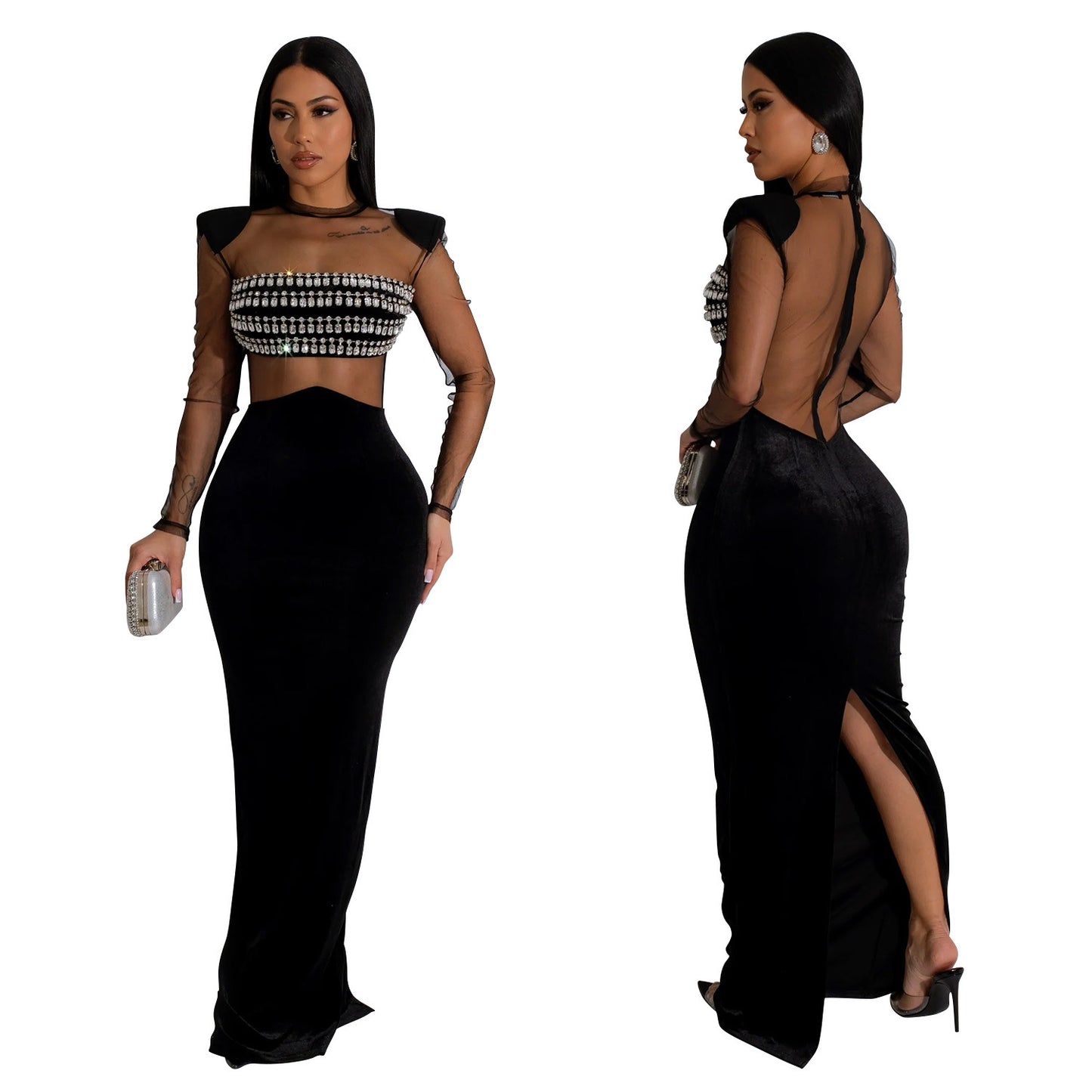 Women's Regular Dress Simple Style Collarless Diamond Long Sleeve Solid Color Maxi Long Dress Holiday Daily