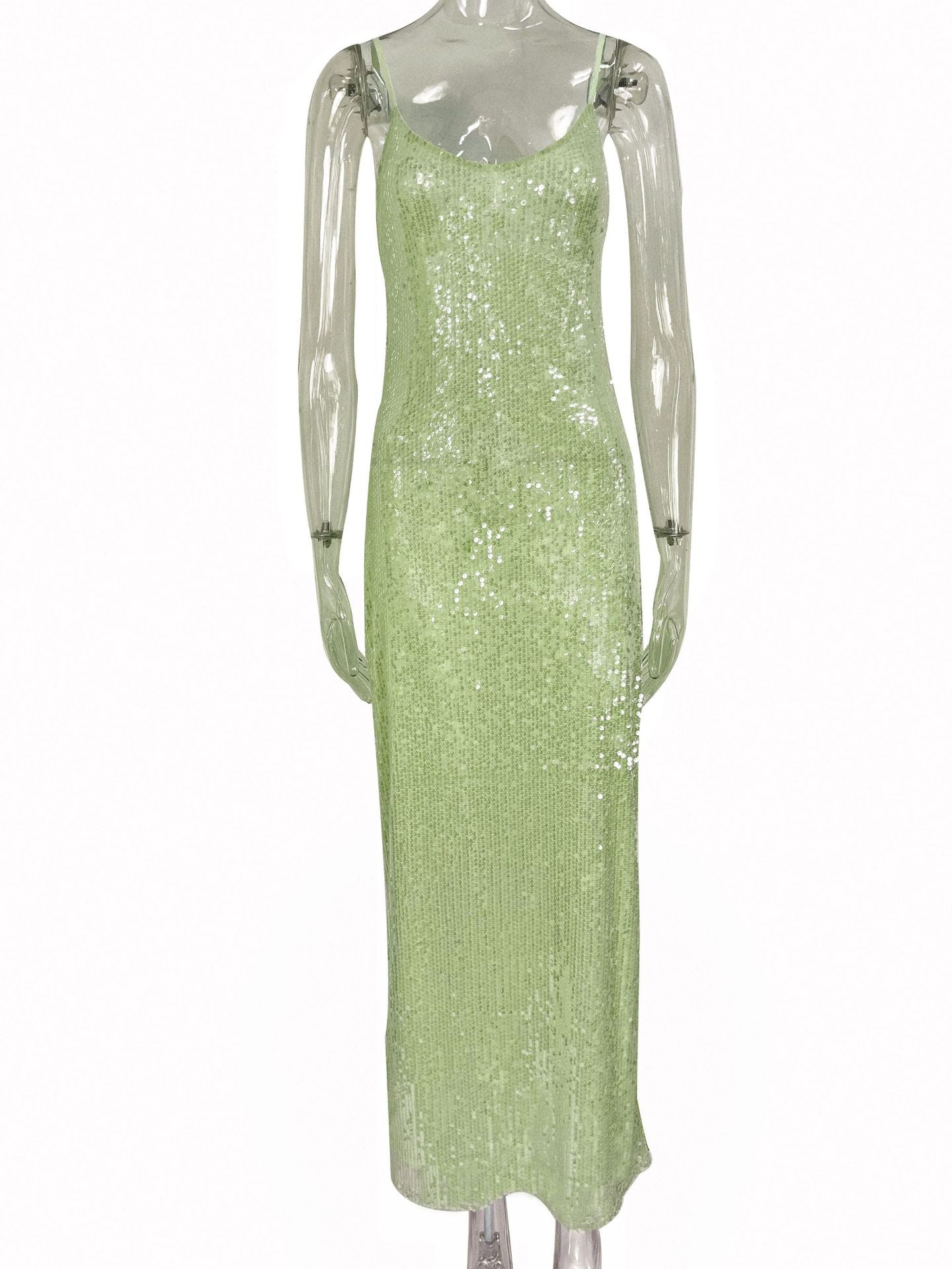 Women's Party Dress Elegant Sexy Strap Deep U Sequins Sleeveless Solid Color Maxi Long Dress Holiday Cocktail Party