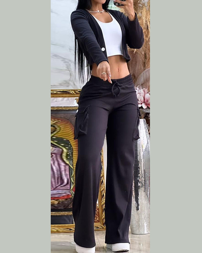 street women's casual sexy solid color polyester pants sets pants sets